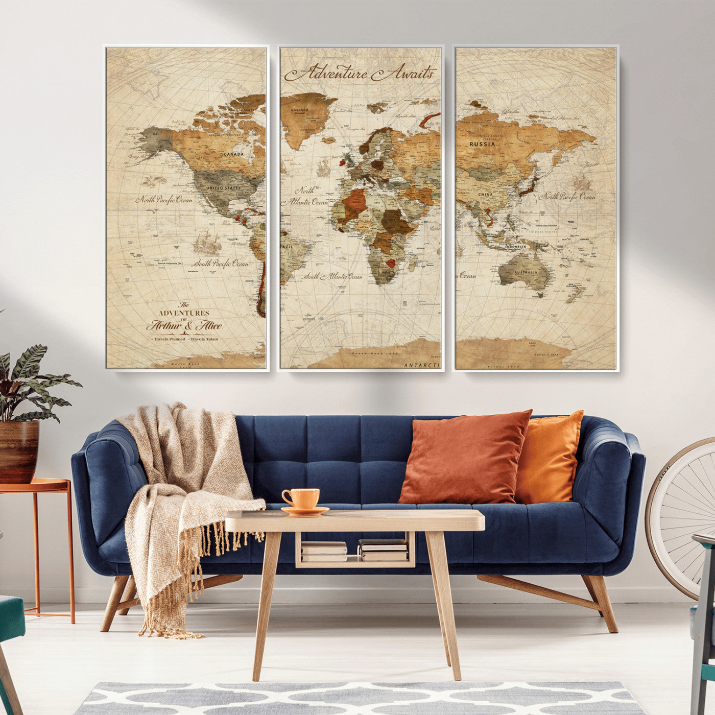 Rehber01-MGV-CV-36X24-Customizable Framed World Map Canvas Print – Personalized Push Pin Travel Map Gift for Couples Explorers for Home, Office