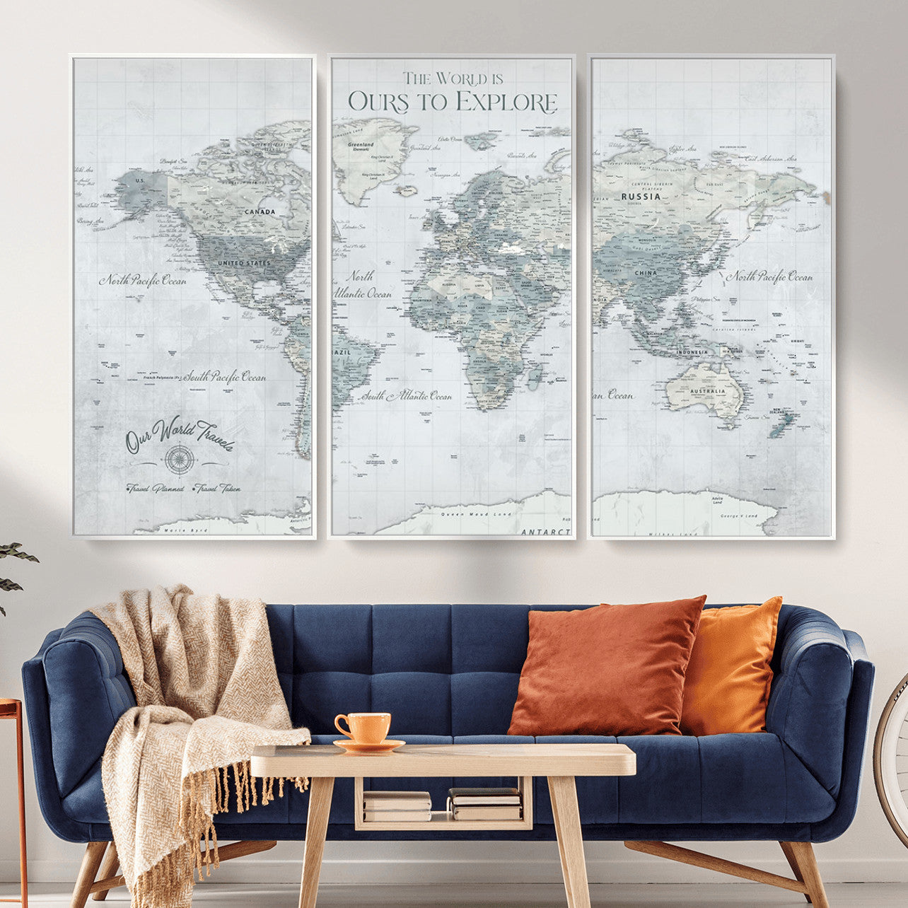 73654056-MGV-FC-48X32-3P - Personalized Push Pin World Map Canvas Print – Custom Framed Travel Tracker Artwork for Couples or Home Decor