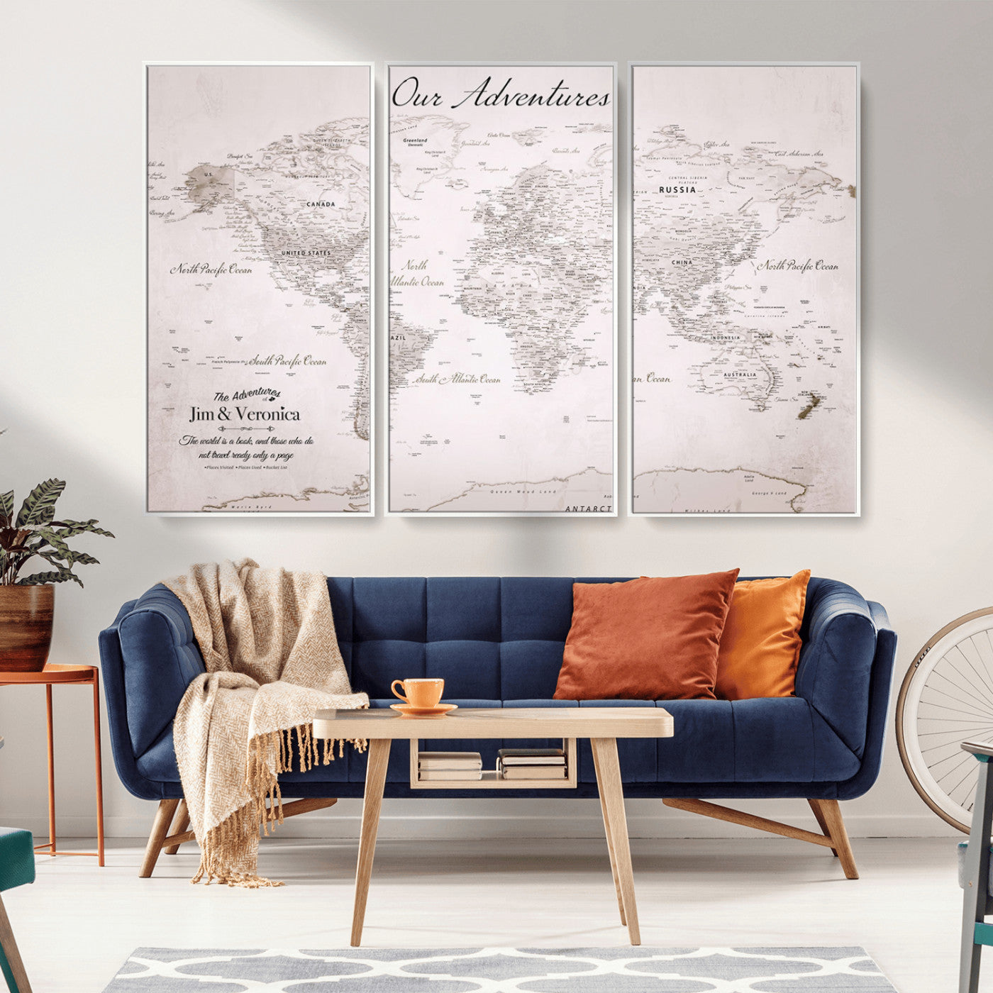 14561774-MGV-FC-48X32-3P_White-Custom Push Pin World Map Wall Art – Personalized Travel Canvas Print with Foam Pins Framed Decor for Home, Office