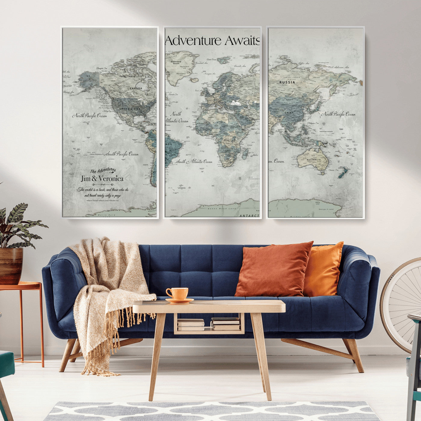 -Personalized Push Pin World Map Canvas Print – Custom Adventure Travel Map Framed Wall Art Gift for home, office