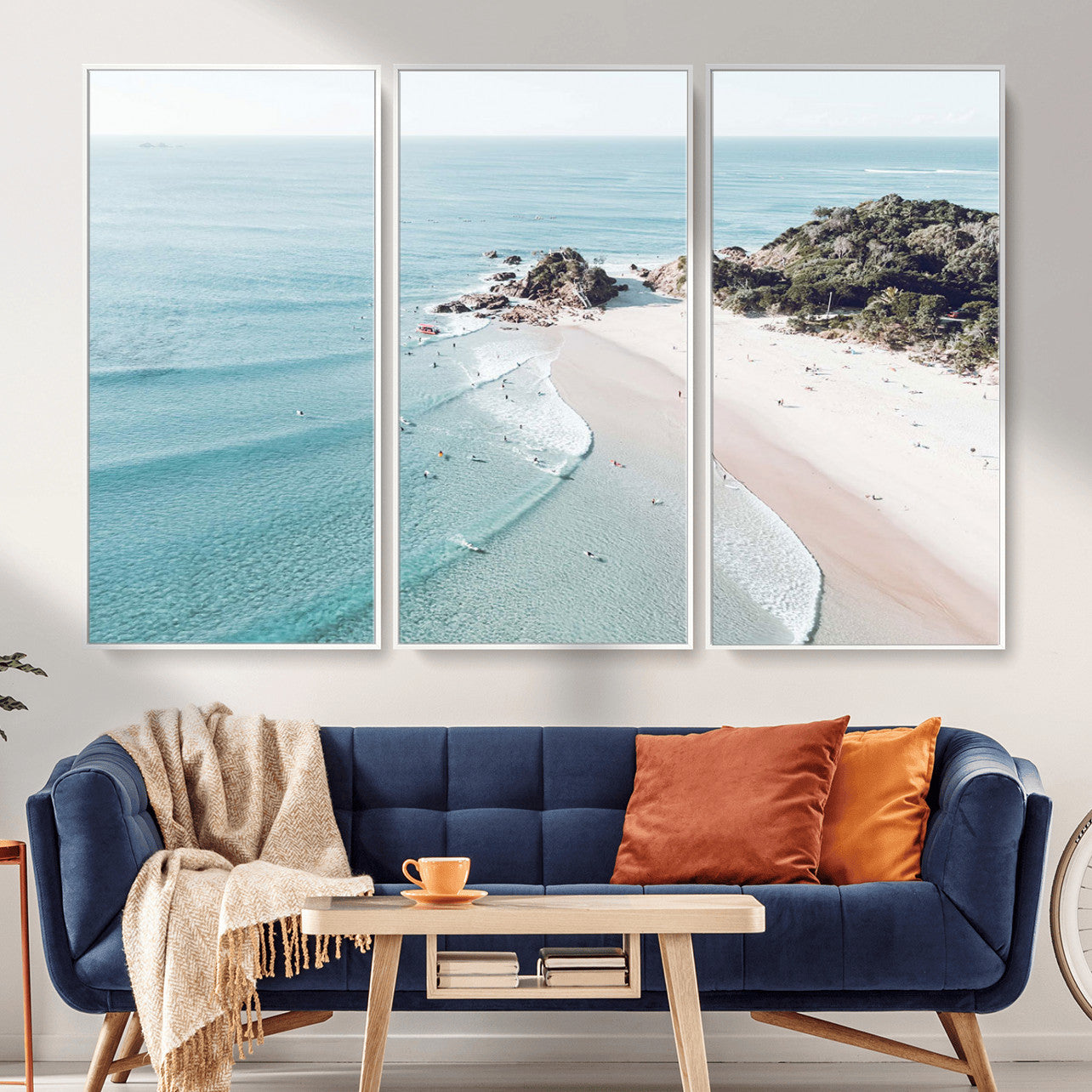 79395467-MGV-CV-36X24 - Aerial Beach Wall Art Canvas Print, Coastal Ocean Waves and Surfers Scenic Seaside Artwork for Home, Office Decor
