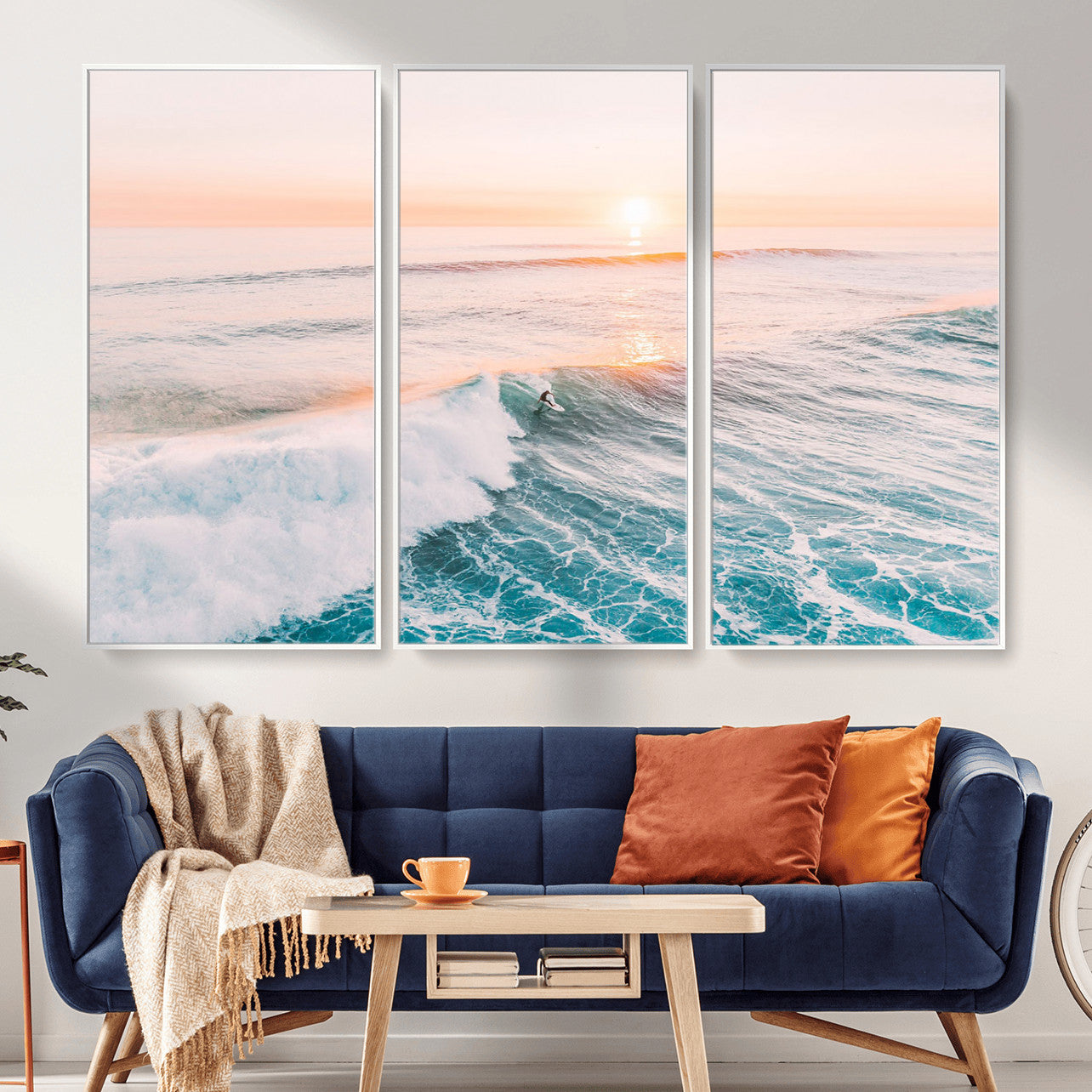 34064591-MGV-CV-36X24 - Sunset Surfing Wall Art Canvas Print, Ocean Wave Surfer with Golden Sky Artwork for Home, Office, Living Room