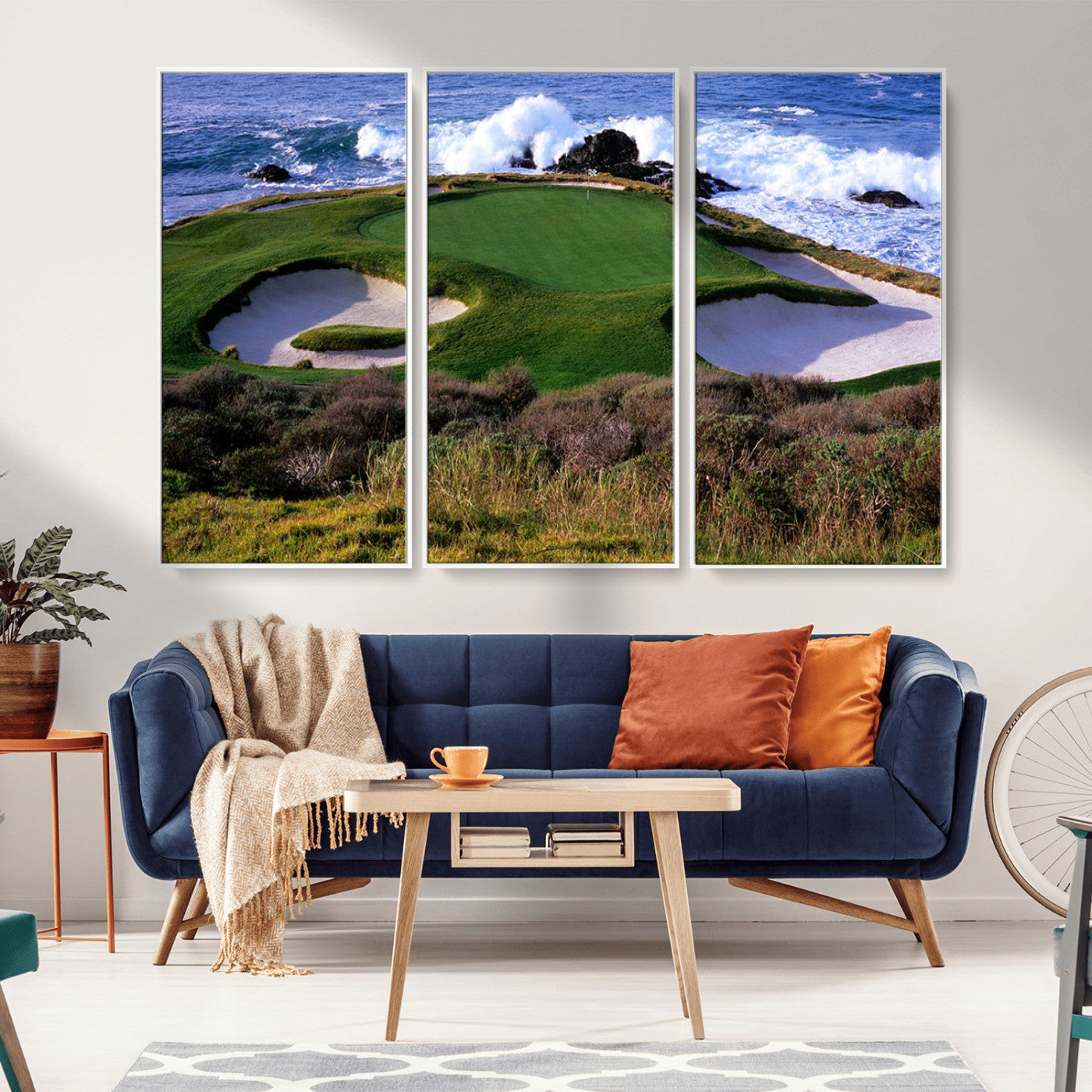 22776914-MGV-CV-36X24-Ocean Cliff Golf Green Canvas Print – Framed Majestic Coastal Scene with Lush Green Artwork for Home, Office