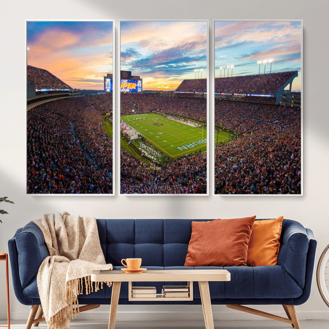 29755746-MGV-FC-48X32-3P_White-Jordan-Hare Stadium Wall Art Canvas Print, Football Stadium Aerial View, College Sports Art for Man Cave or Game Room
