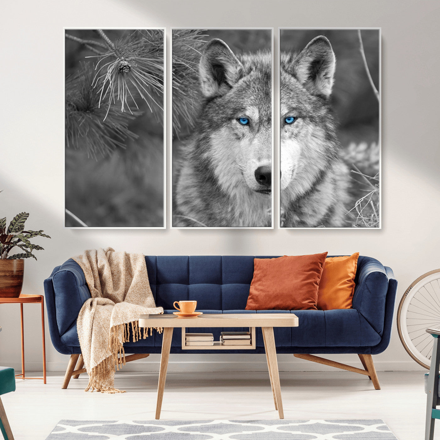 -Wild Wolf Blue Eye Wall Art Canvas Print