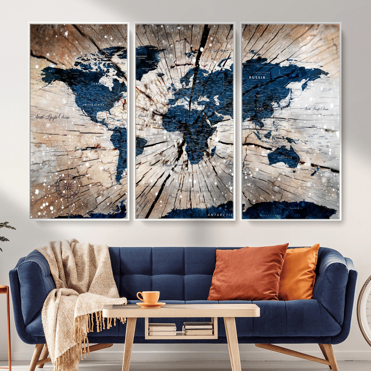 99001695-MGV-FC-48X32-3P - World Map Wall Art Canvas Print, Modern Decorative Framed Map Artwork Prints for Living Room, Office, Bedroom Wall Decor