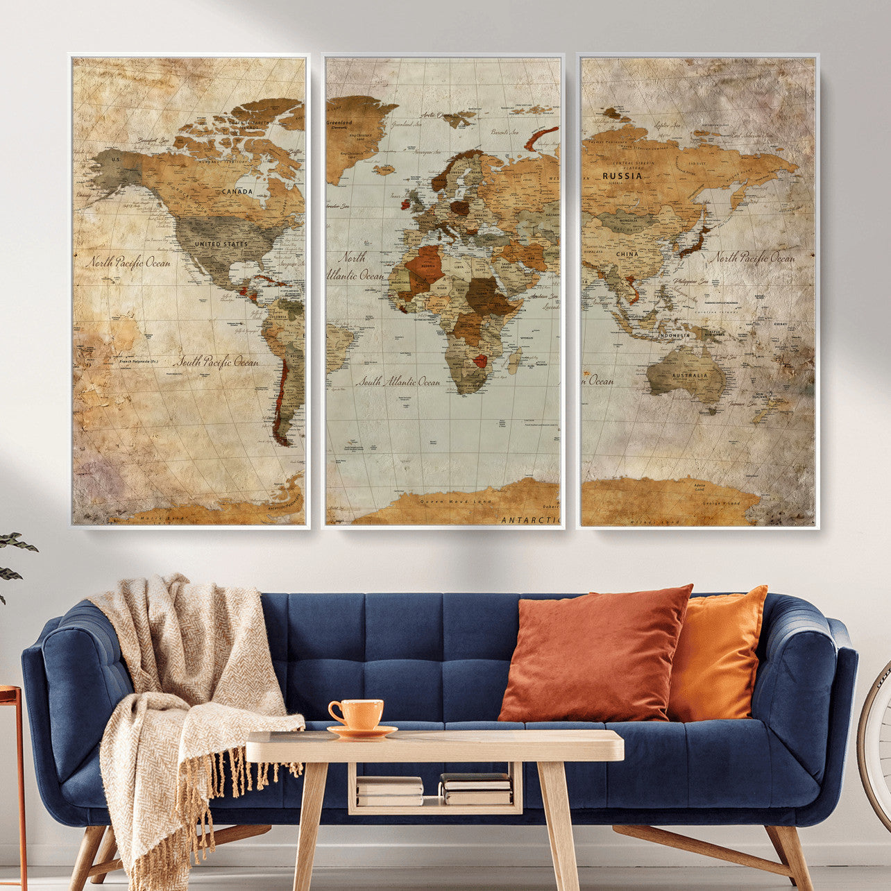 74176056-MGV-CV-36X24 - World Map Wall Art Canvas Print, Modern Decorative Framed Map Artwork Prints for Living Room, Office, Bedroom Wall Decor