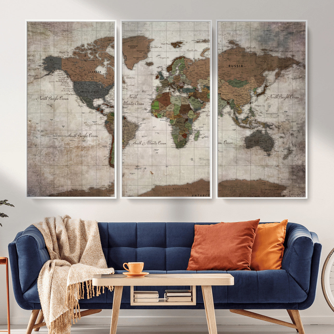 65393892-MGV-CV-36X24 - World Map Wall Art Canvas Print, Modern Decorative Framed Map Artwork Prints for Living Room, Office, Bedroom Wall Decor