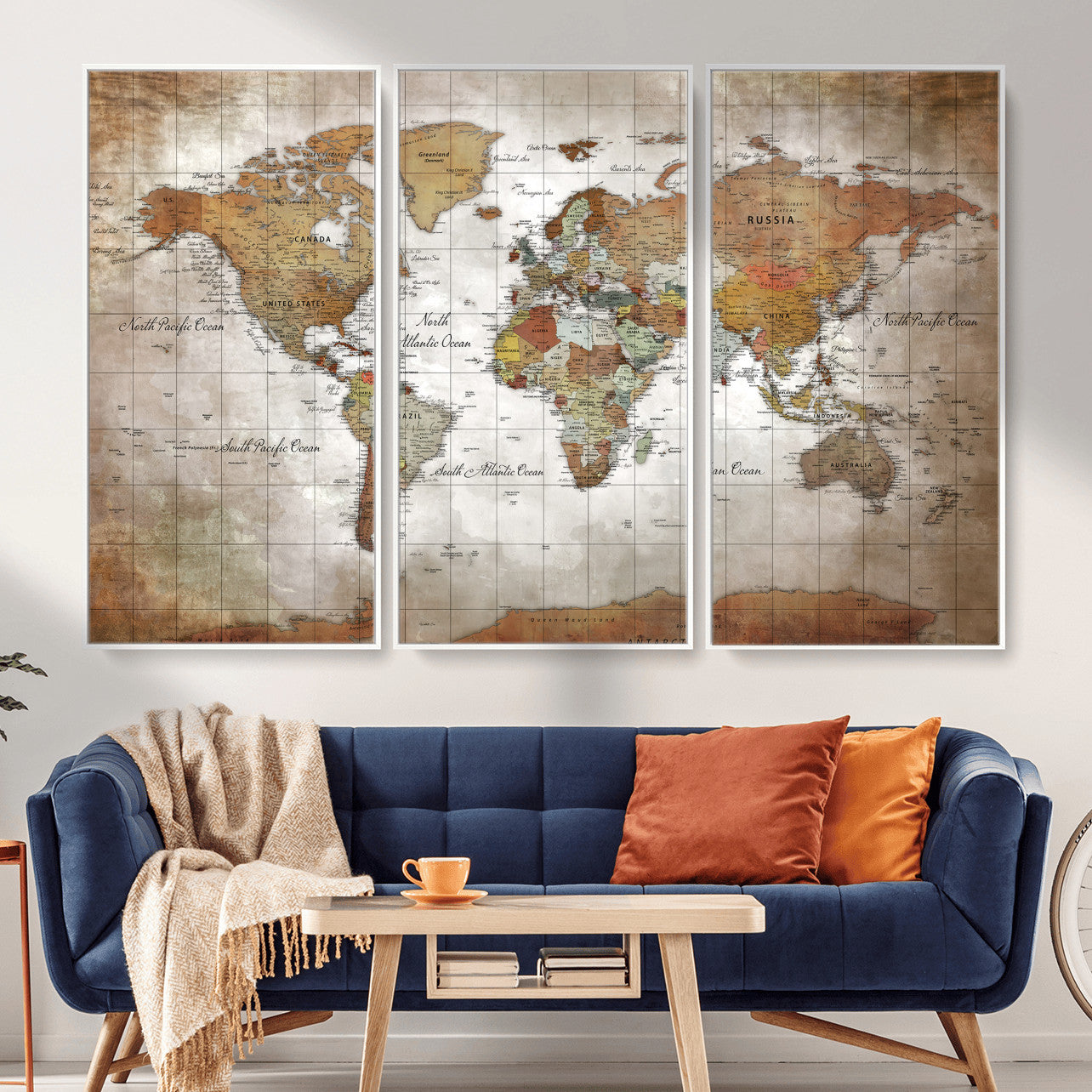 51643807-MGV-CV-36X24 - World Map Wall Art Canvas Print, Modern Decorative Framed Map Artwork Prints for Living Room, Office, Bedroom Wall Decor