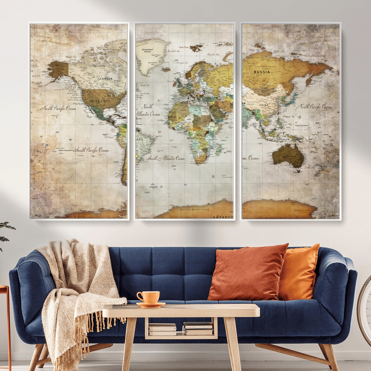 86108417-MGV-CV-36X24 - World Map Wall Art Canvas Print, Modern Decorative Framed Map Artwork Prints for Living Room, Office, Bedroom Wall Decor