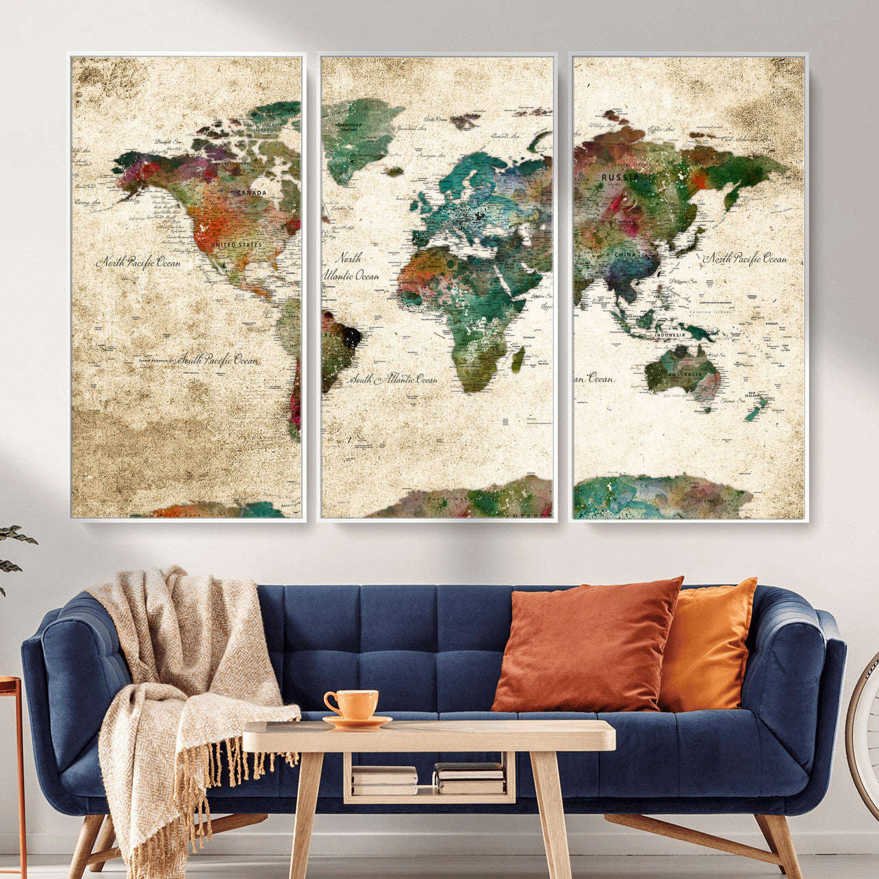 87544591-MGV-CV-36X24 - World Map Wall Art Canvas Print, Modern Decorative Framed Map Artwork Prints for Living Room, Office, Bedroom Wall Decor
