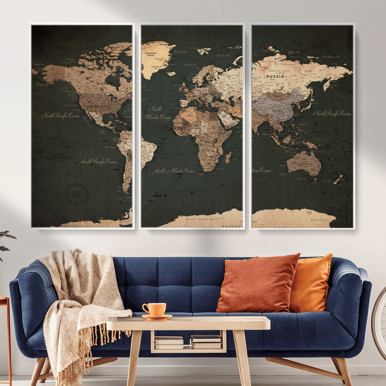 62059333-MGV-CV-36X24 - World Map Wall Art Canvas Print, Modern Decorative Framed Map Artwork Prints for Living Room, Office, Bedroom Wall Decor