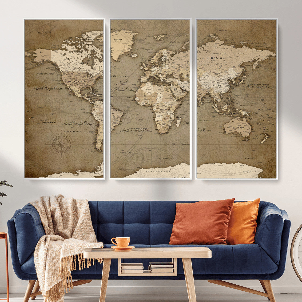 82314635-MGV-CV-36X24 - World Map Wall Art Canvas Print, Modern Decorative Framed Map Artwork Prints for Living Room, Office, Bedroom Wall Decor