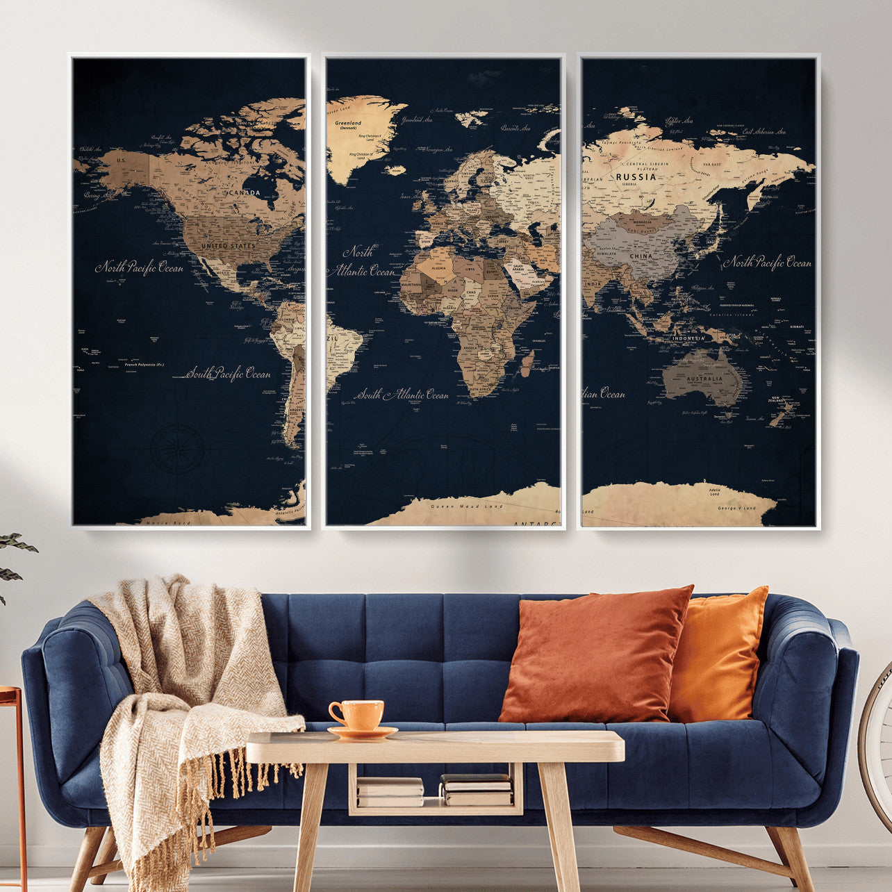 53971530-MGV-CV-36X24 - World Map Wall Art Canvas Print, Modern Decorative Framed Map Artwork Prints for Living Room, Office, Bedroom Wall Decor