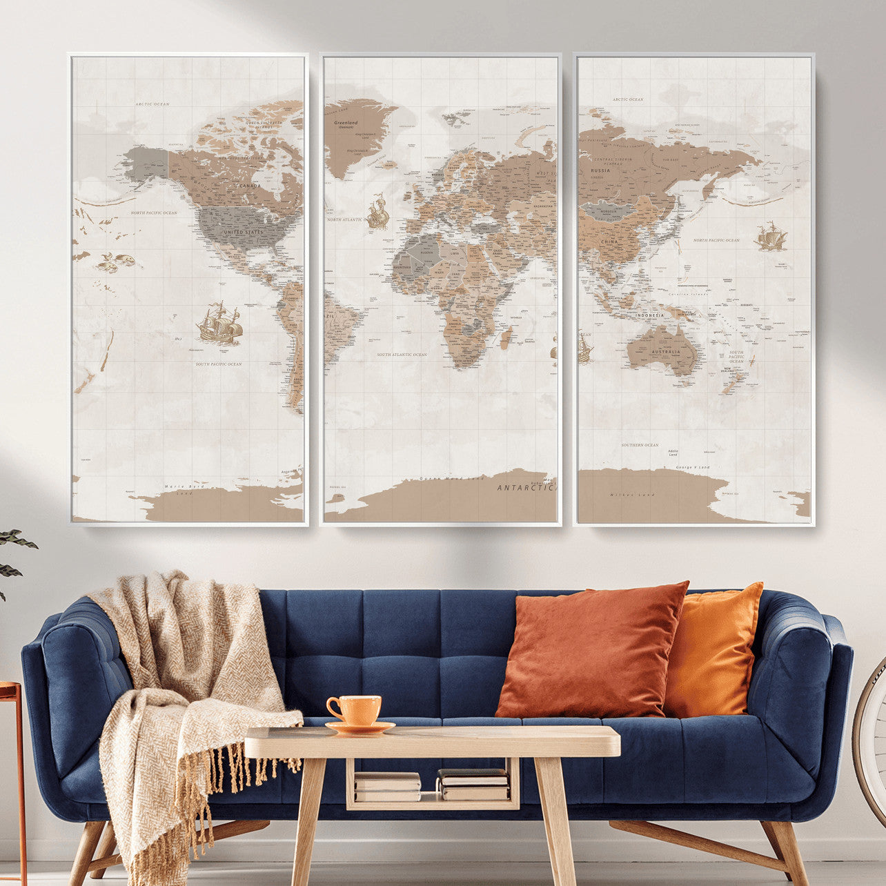 85057279-MGV-CV-36X24 - World Map Wall Art Canvas Print, Modern Decorative Framed Map Artwork Prints for Living Room, Office, Bedroom Wall Decor