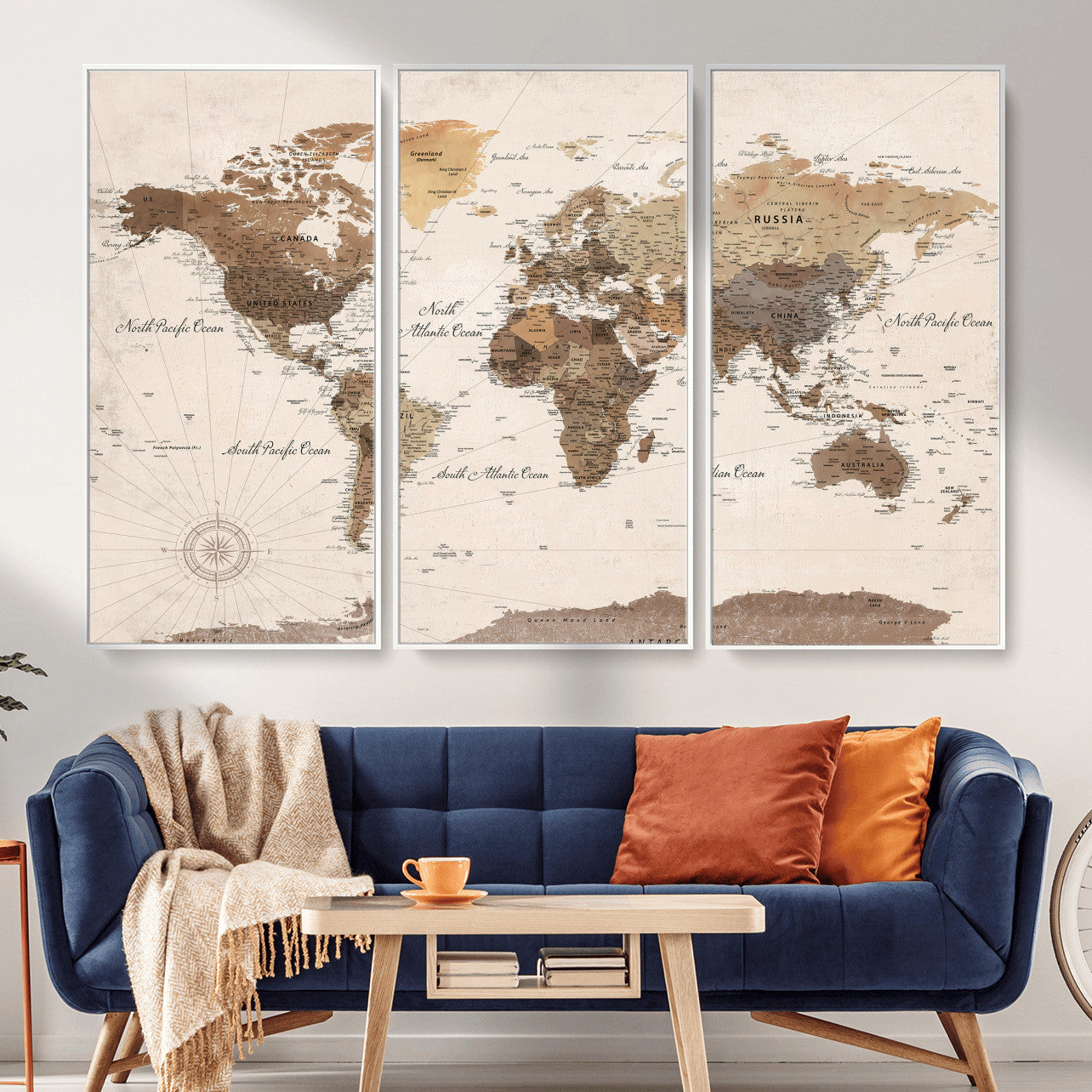 69860078-MGV-CV-36X24 - World Map Wall Art Canvas Print, Modern Decorative Framed Map Artwork Prints for Living Room, Office, Bedroom Wall Decor