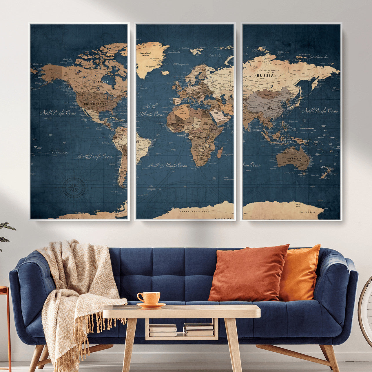 69886352-MGV-CV-36X24 - World Map Wall Art Canvas Print, Modern Decorative Framed Map Artwork Prints for Living Room, Office, Bedroom Wall Decor