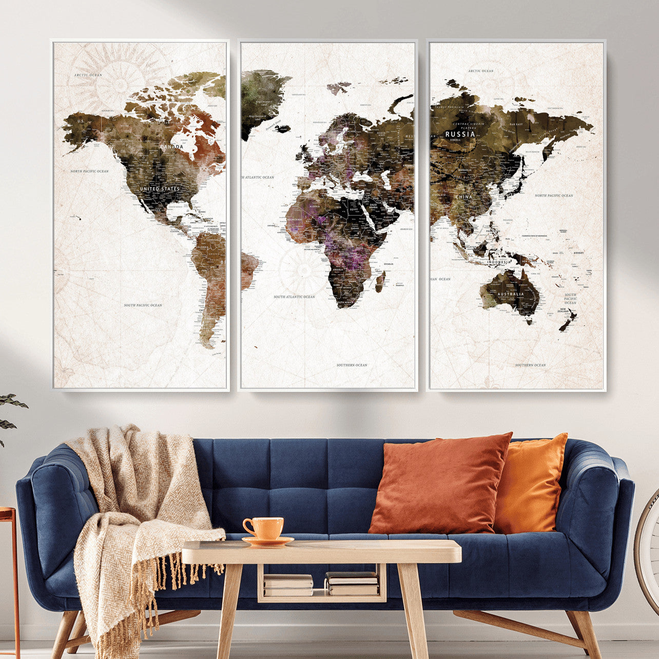 77651968-MGV-CV-36X24 - World Map Wall Art Canvas Print, Modern Decorative Framed Map Artwork Prints for Living Room, Office, Bedroom Wall Decor