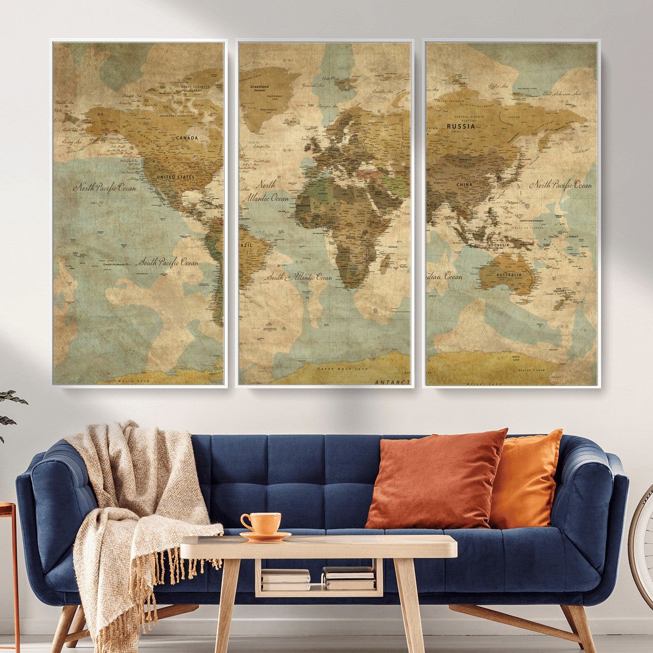 89356927-MGV-CV-36X24 - World Map Wall Art Canvas Print, Modern Decorative Framed Map Artwork Prints for Living Room, Office, Bedroom Wall Decor