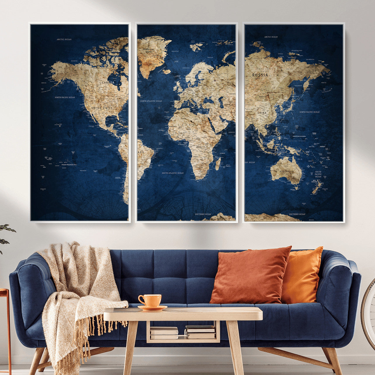 57503519-MGV-CV-36X24 - World Map Wall Art Canvas Print, Modern Decorative Framed Map Artwork Prints for Living Room, Office, Bedroom Wall Decor