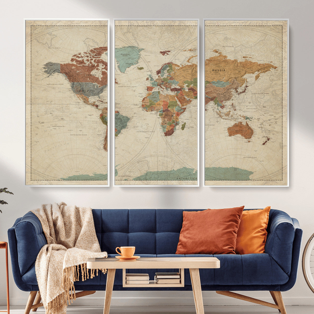 68428598-MGV-CV-36X24 - World Map Wall Art Canvas Print, Modern Decorative Framed Map Artwork Prints for Living Room, Office, Bedroom Wall Decor