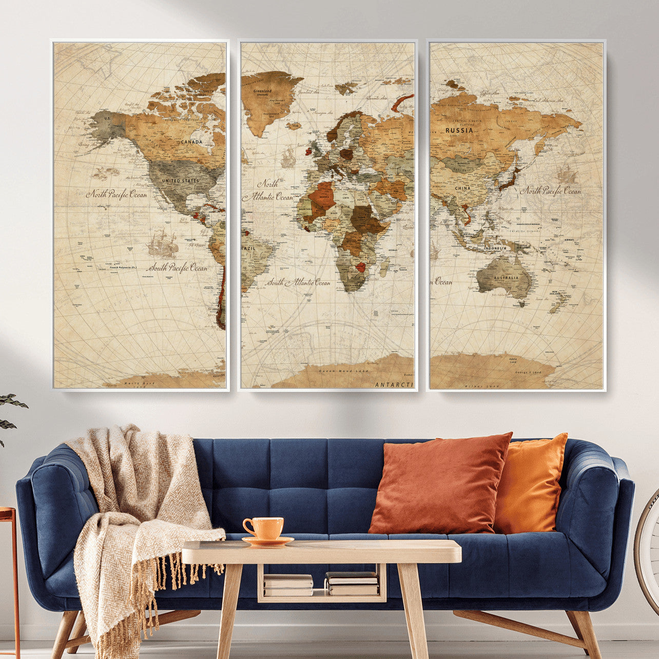 30704397-MGV-CV-36X24 - World Map Wall Art Canvas Print, Modern Decorative Framed Map Artwork Prints for Living Room, Office, Bedroom Wall Decor