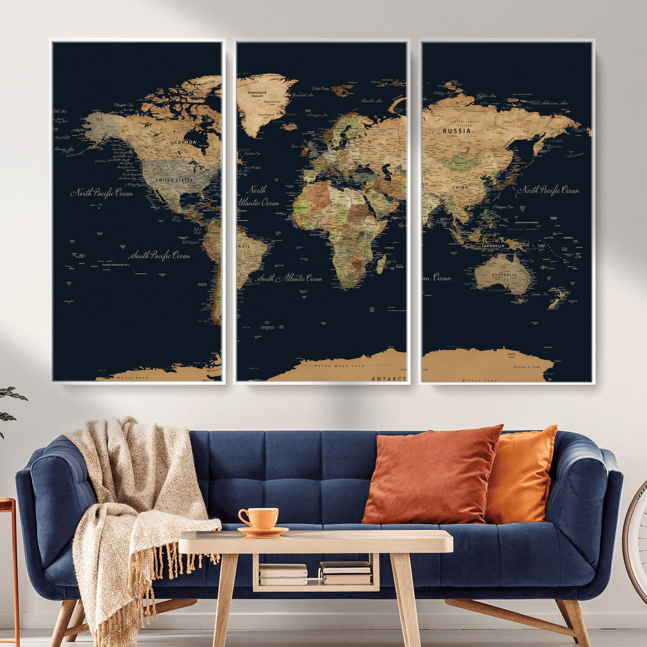 94449133-MGV-CV-36X24 - World Map Wall Art Canvas Print, Modern Decorative Framed Map Artwork Prints for Living Room, Office, Bedroom Wall Decor
