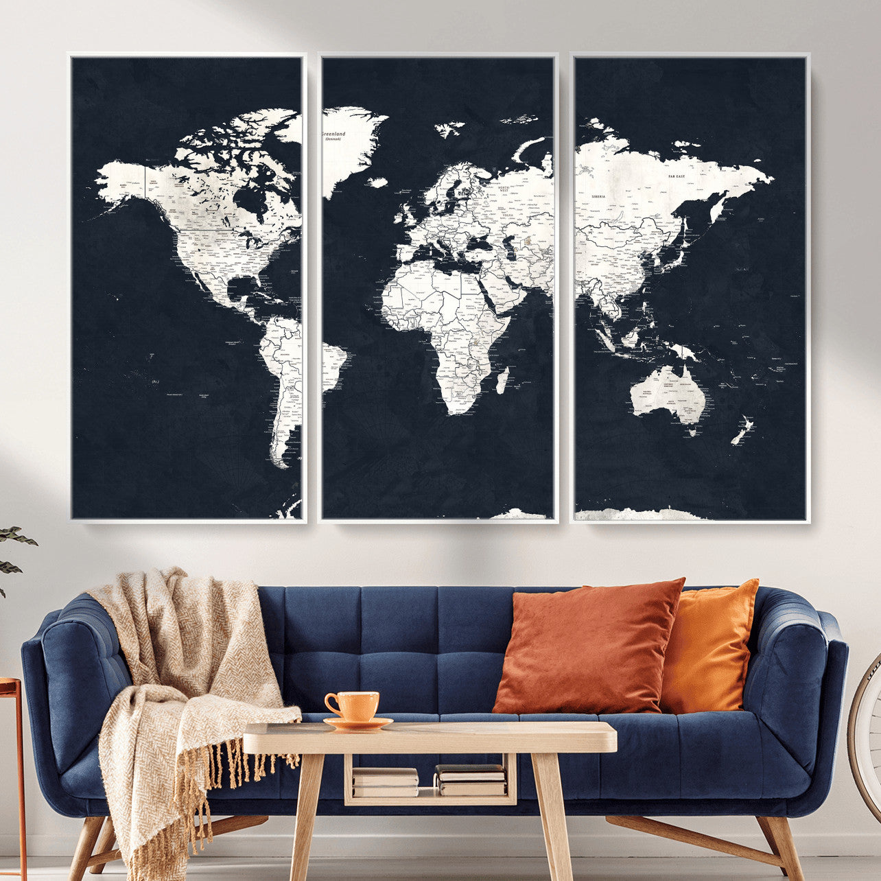 11963807-MGV-CV-36X24 - World Map Wall Art Canvas Print, Modern Decorative Framed Map Artwork Prints for Living Room, Office, Bedroom Wall Decor