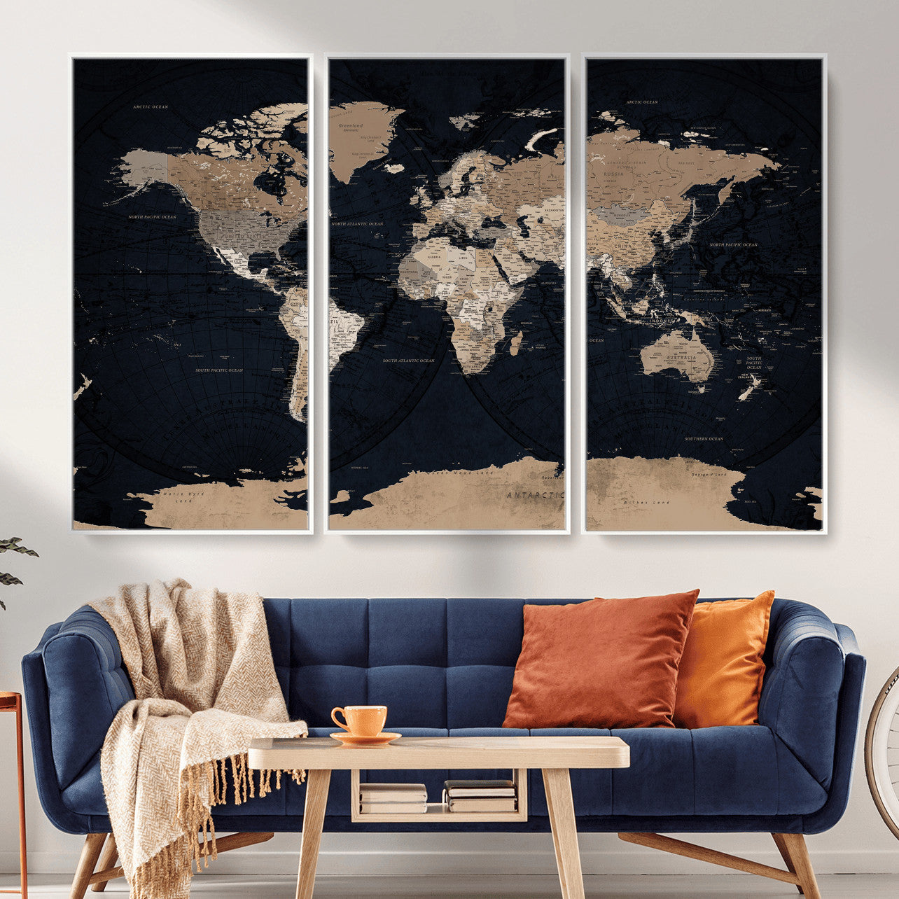 25812727-MGV-CV-36X24 - World Map Wall Art Canvas Print, Modern Decorative Framed Map Artwork Prints for Living Room, Office, Bedroom Wall Decor