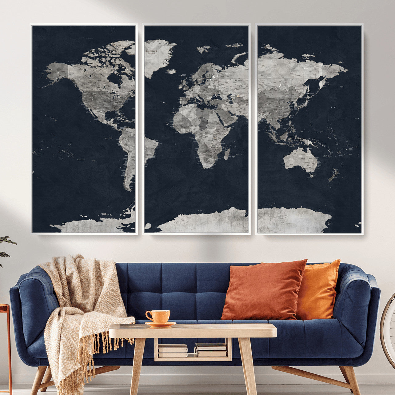 53886659-MGV-CV-36X24 - World Map Wall Art Canvas Print, Modern Decorative Framed Map Artwork Prints for Living Room, Office, Bedroom Wall Decor