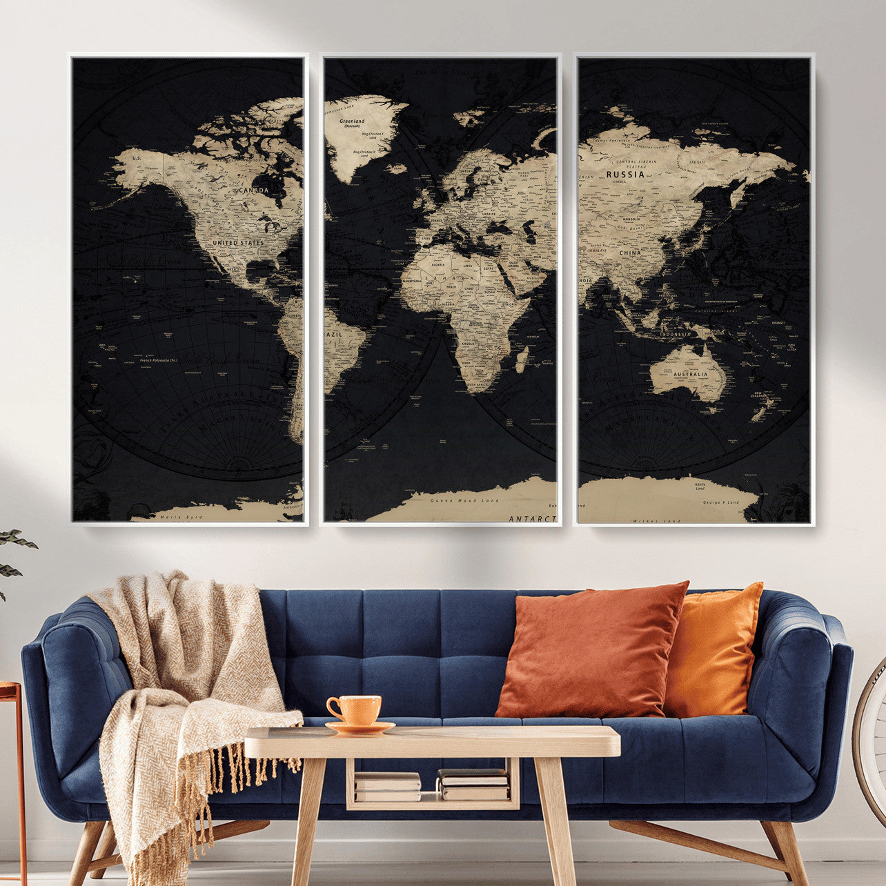 61835687-MGV-CV-36X24 - World Map Wall Art Canvas Print, Modern Decorative Framed Map Artwork Prints for Living Room, Office, Bedroom Wall Decor