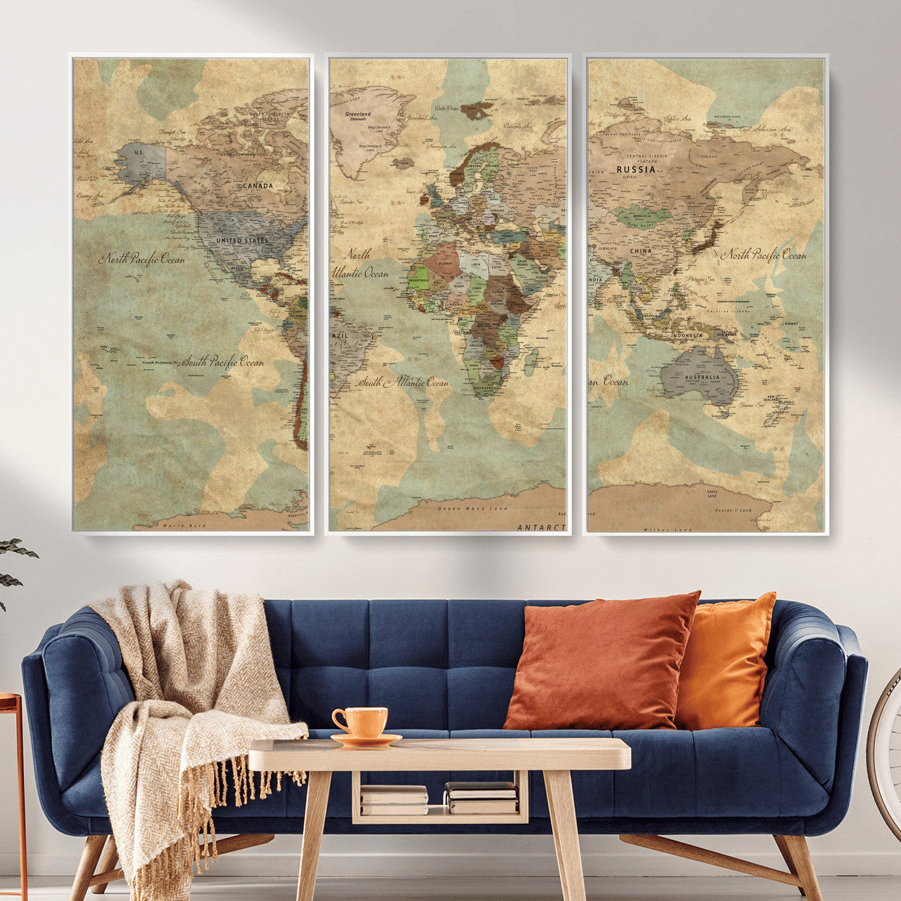 72396478-MGV-CV-36X24 - World Map Wall Art Canvas Print, Modern Decorative Framed Map Artwork Prints for Living Room, Office, Bedroom Wall Decor