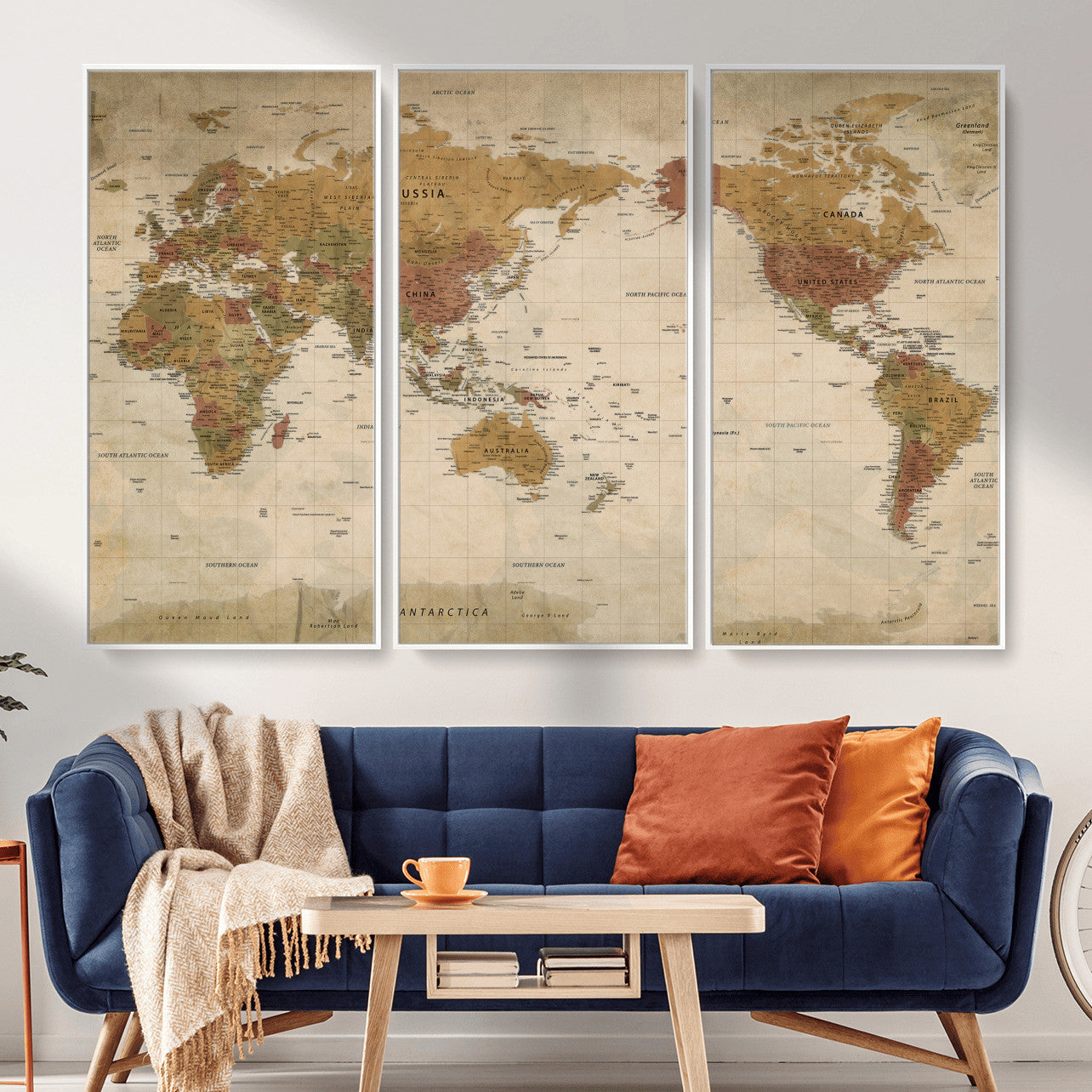83478963-MGV-CV-36X24 - World Map Wall Art Canvas Print, Modern Decorative Framed Map Artwork Prints for Living Room, Office, Bedroom Wall Decor