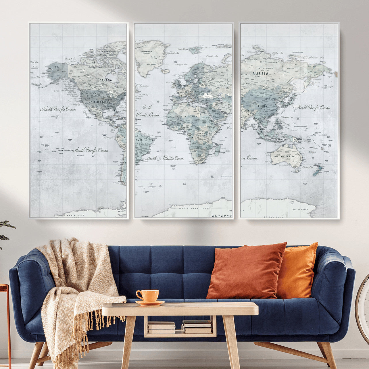 71091917-MGV-CV-36X24 - World Map Wall Art Canvas Print, Modern Decorative Framed Map Artwork Prints for Living Room, Office, Bedroom Wall Decor