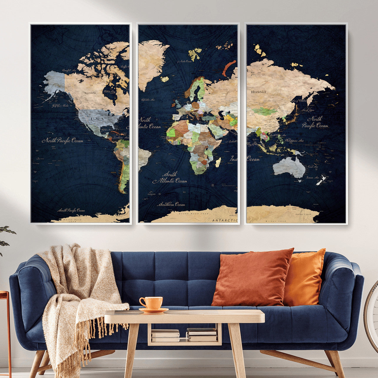 76603563-MGV-CV-36X24 - World Map Wall Art Canvas Print, Modern Decorative Framed Map Artwork Prints for Living Room, Office, Bedroom Wall Decor