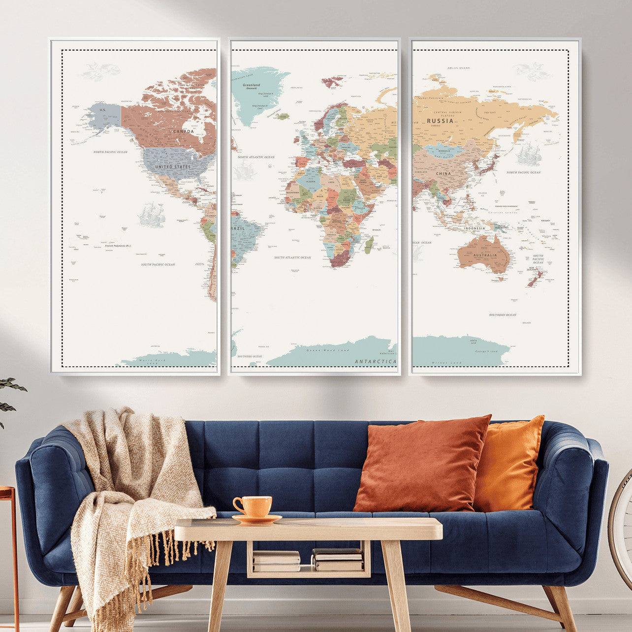 63447567-MGV-CV-36X24 - World Map Wall Art Canvas Print, Modern Decorative Framed Map Artwork Prints for Living Room, Office, Bedroom Wall Decor