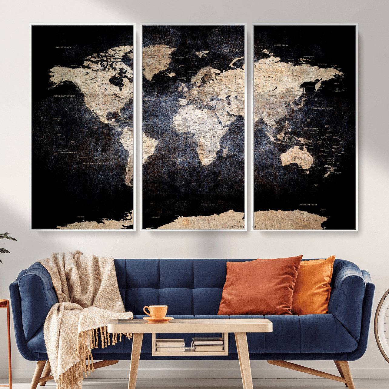 56713386-MGV-CV-36X24 - World Map Wall Art Canvas Print, Modern Decorative Framed Map Artwork Prints for Living Room, Office, Bedroom Wall Decor