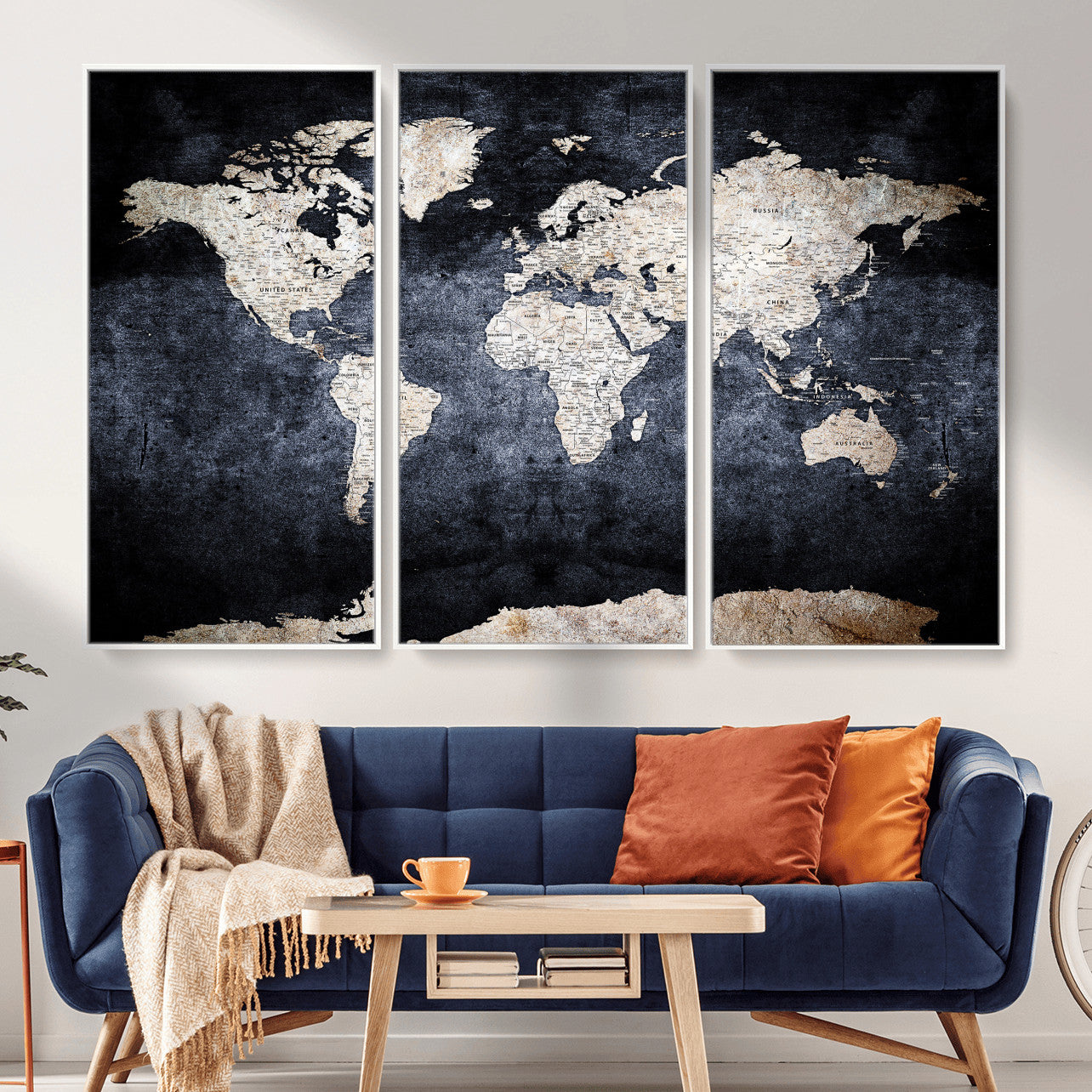 41193404-MGV-CV-36X24 - World Map Wall Art Canvas Print, Modern Decorative Framed Map Artwork Prints for Living Room, Office, Bedroom Wall Decor