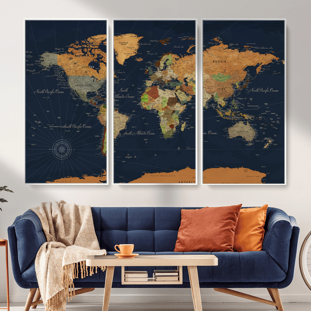 11715182-MGV-CV-36X24 - World Map Wall Art Canvas Print, Modern Decorative Framed Map Artwork Prints for Living Room, Office, Bedroom Wall Decor