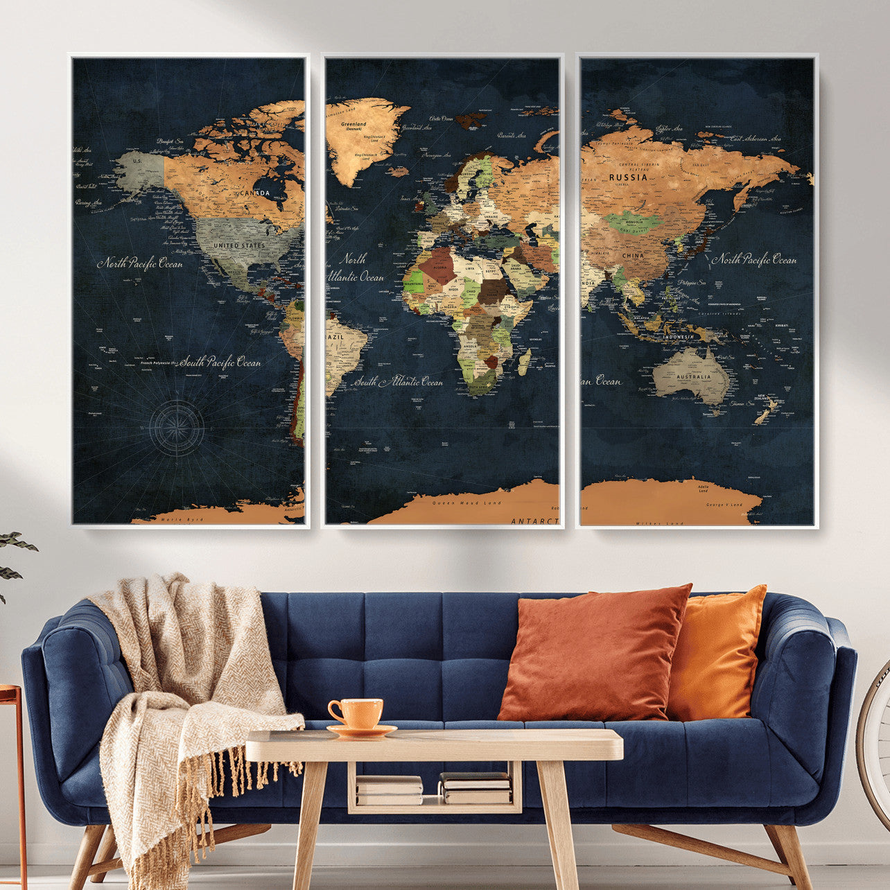 53717402-MGV-CV-36X24 - World Map Wall Art Canvas Print, Modern Decorative Framed Map Artwork Prints for Living Room, Office, Bedroom Wall Decor