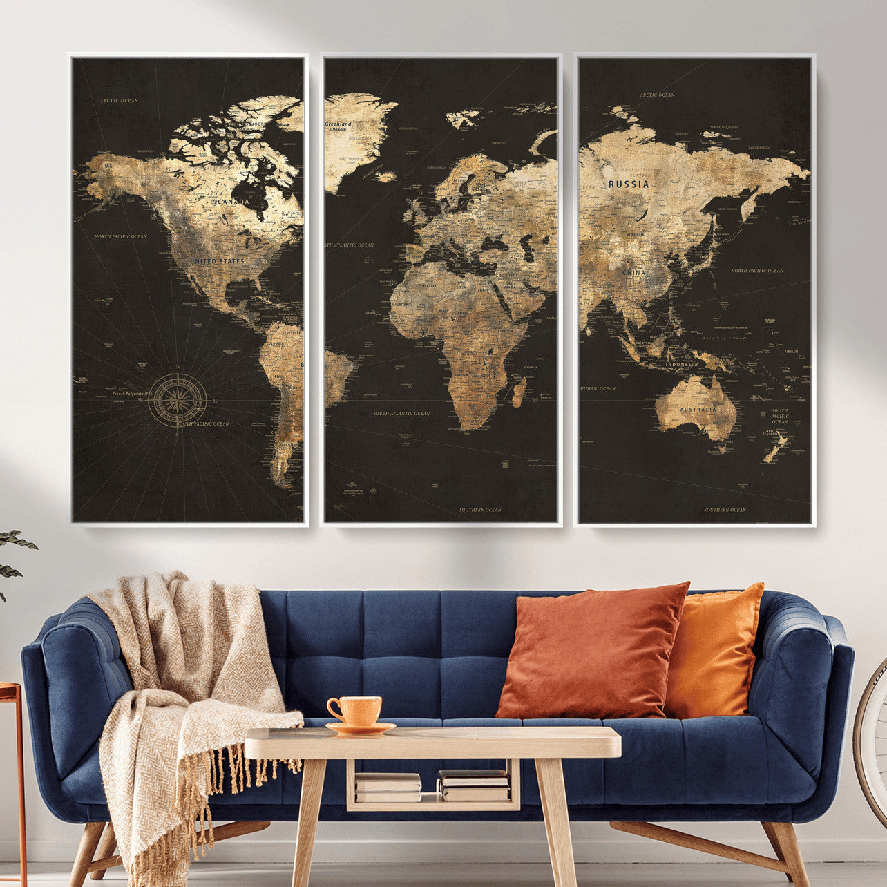 70985630-MGV-CV-36X24 - World Map Wall Art Canvas Print, Modern Decorative Framed Map Artwork Prints for Living Room, Office, Bedroom Wall Decor