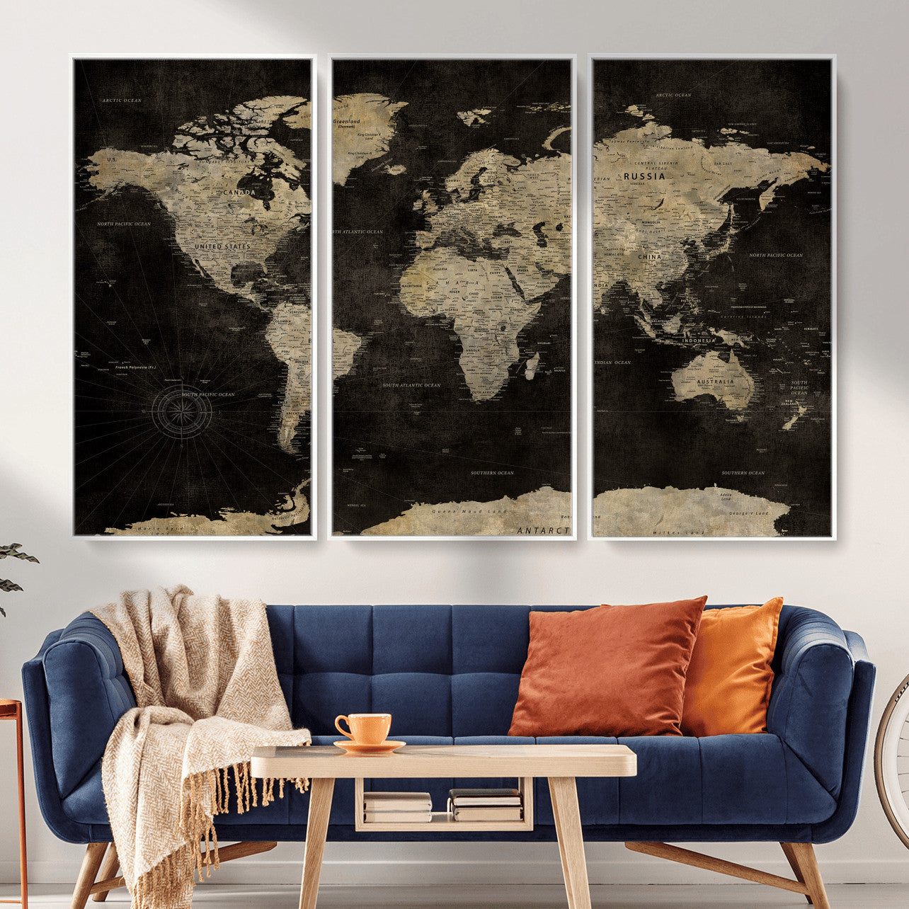 60653880-MGV-CV-36X24 - World Map Wall Art Canvas Print, Modern Decorative Framed Map Artwork Prints for Living Room, Office, Bedroom Wall Decor