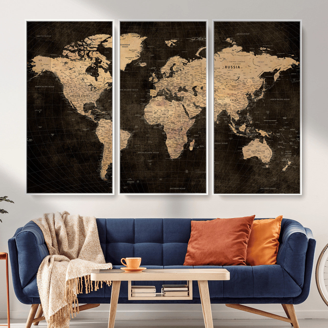 15118265-MGV-CV-36X24 - World Map Wall Art Canvas Print, Modern Decorative Framed Map Artwork Prints for Living Room, Office, Bedroom Wall Decor