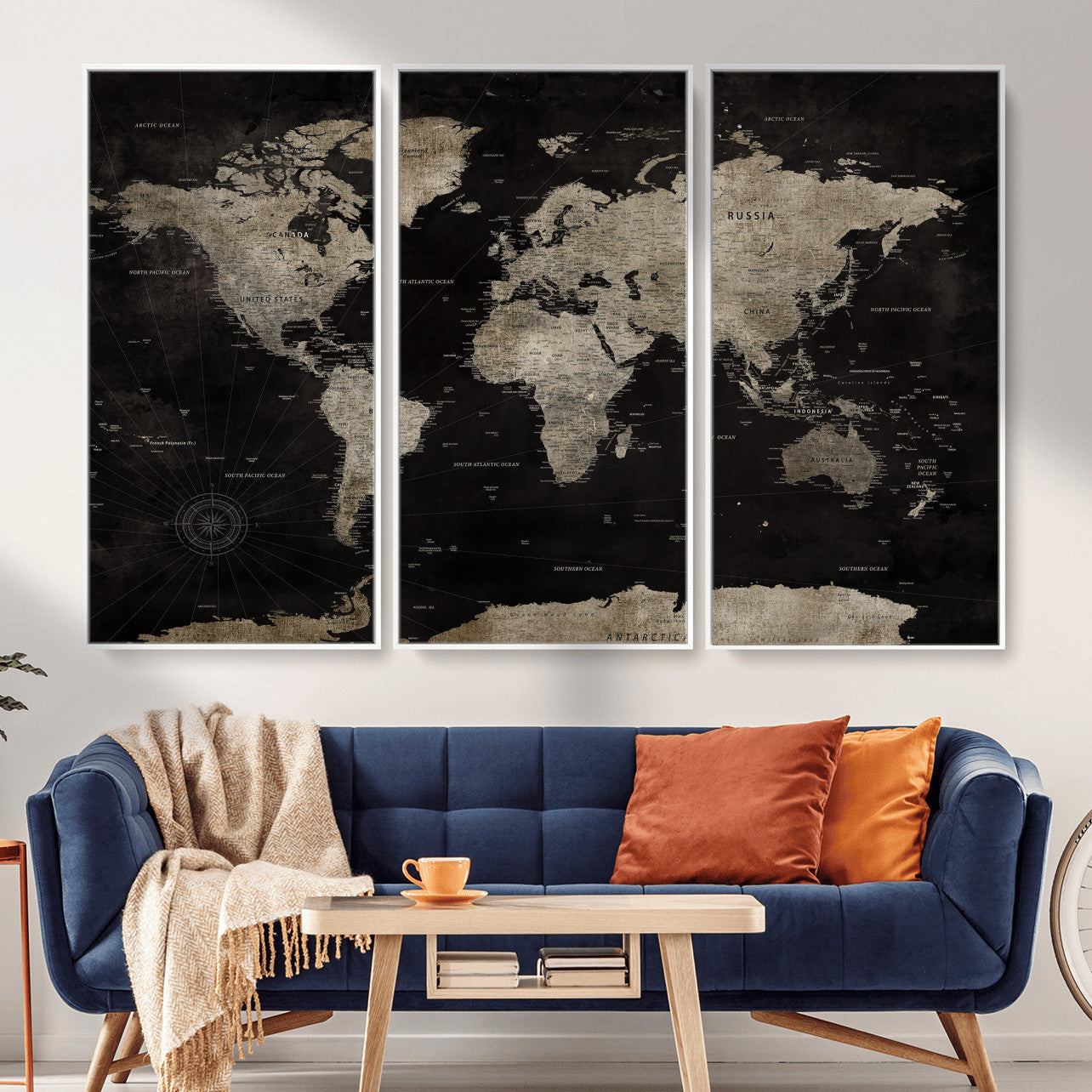 56225956-MGV-CV-36X24 - World Map Wall Art Canvas Print, Modern Decorative Framed Map Artwork Prints for Living Room, Office, Bedroom Wall Decor