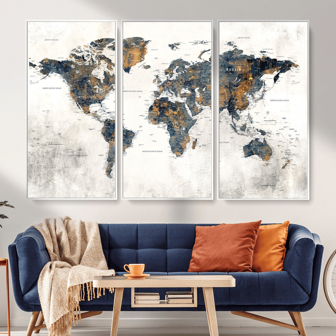 52451147-MGV-CV-36X24 - World Map Wall Art Canvas Print, Modern Decorative Framed Map Artwork Prints for Living Room, Office, Bedroom Wall Decor