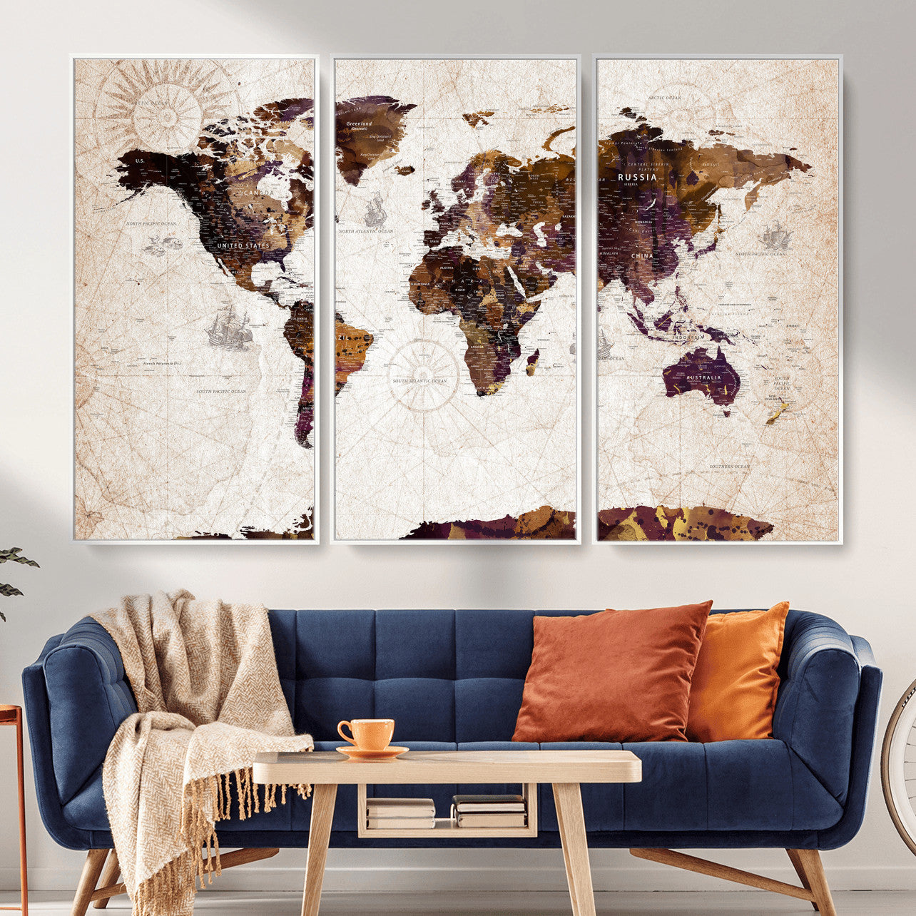 53400857-MGV-CV-36X24 - World Map Wall Art Canvas Print, Modern Decorative Framed Map Artwork Prints for Living Room, Office, Bedroom Wall Decor