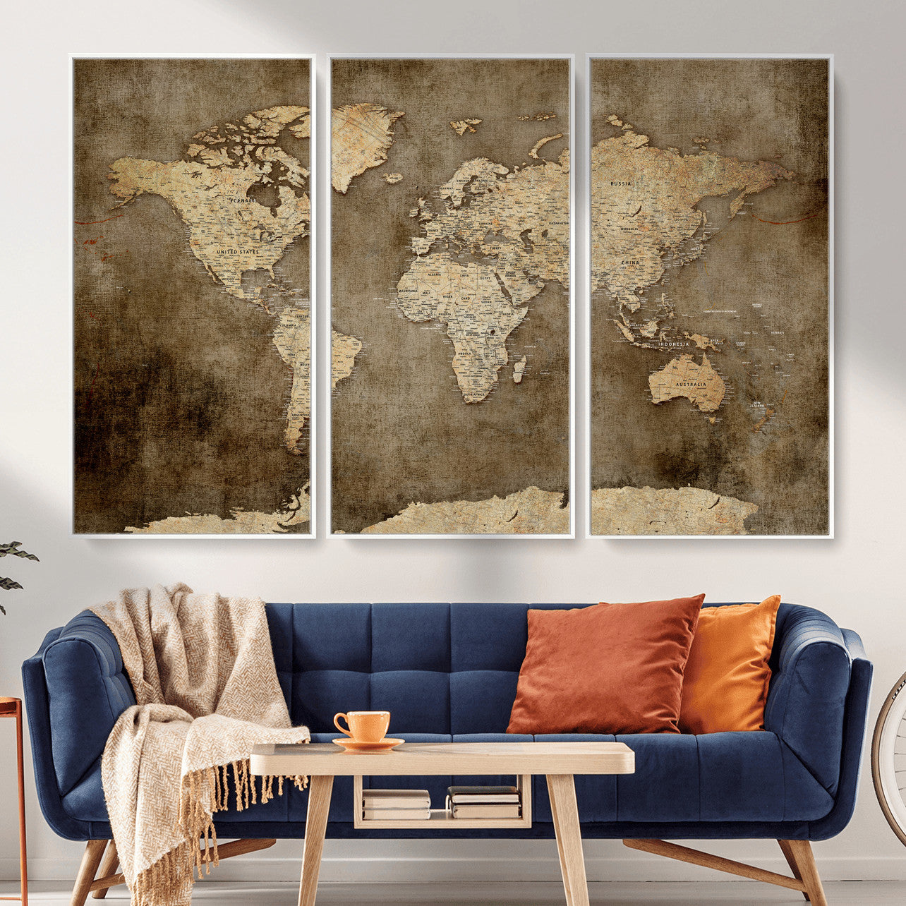 35847542-MGV-CV-36X24 - World Map Wall Art Canvas Print, Modern Decorative Framed Map Artwork Prints for Living Room, Office, Bedroom Wall Decor