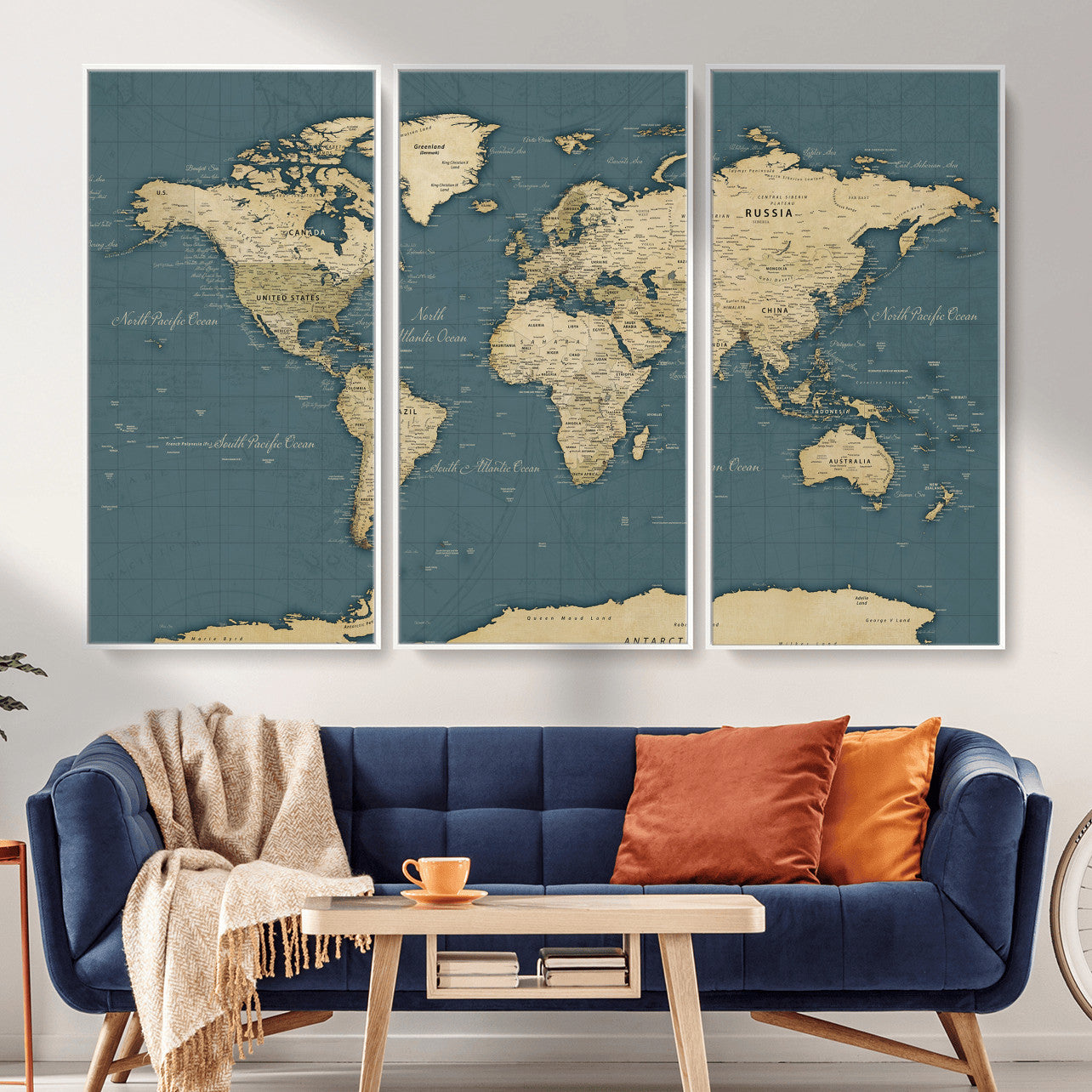 99599383-MGV-CV-36X24 - World Map Wall Art Canvas Print, Modern Decorative Framed Map Artwork Prints for Living Room, Office, Bedroom Wall Decor