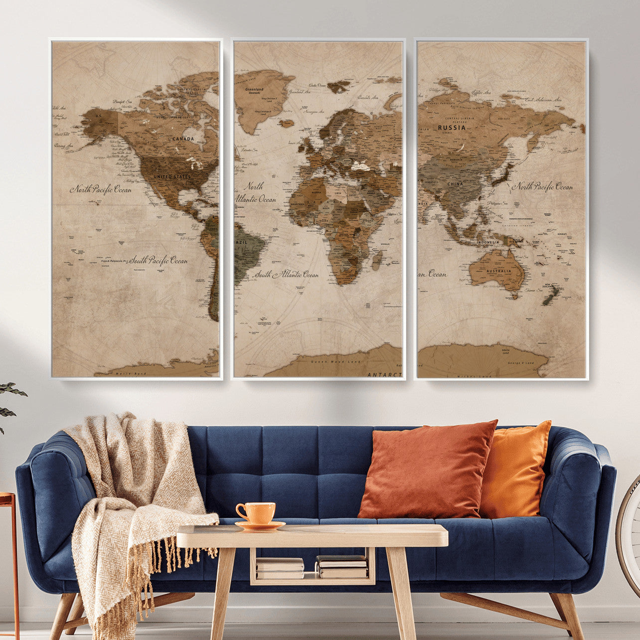 40064188-MGV-CV-36X24 - World Map Wall Art Canvas Print, Modern Decorative Framed Map Artwork Prints for Living Room, Office, Bedroom Wall Decor