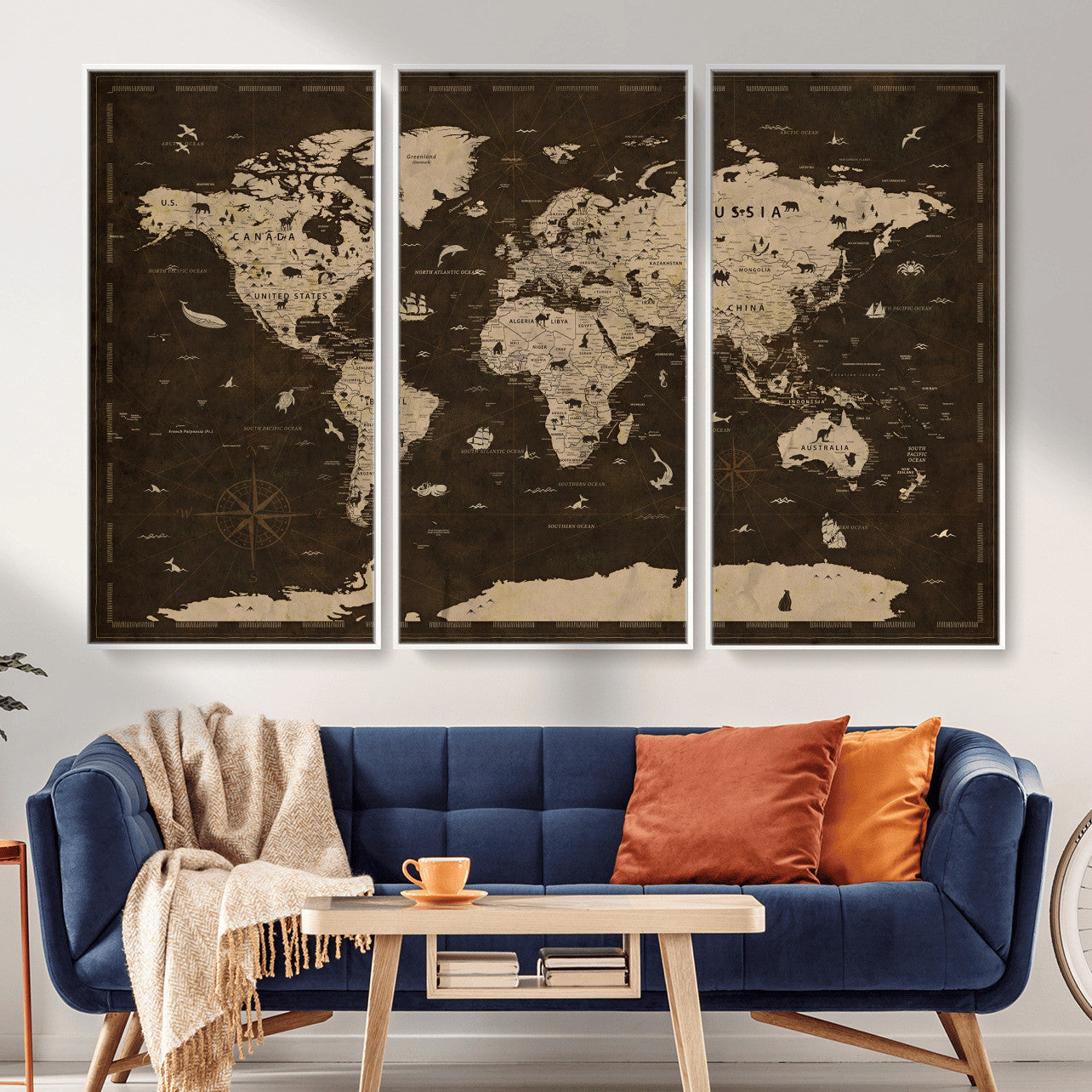 44276398-MGV-CV-36X24 - World Map Wall Art Canvas Print, Modern Decorative Framed Map Artwork Prints for Living Room, Office, Bedroom Wall Decor